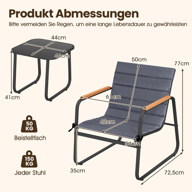 3dílný venkovní bistro set s podsedáky a skleněným stolem