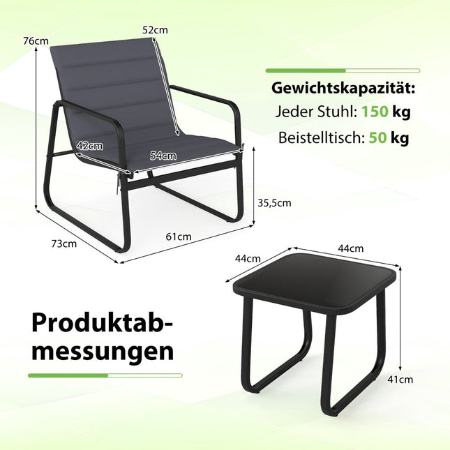 3dílný venkovní bistro set s podsedáky, šedý