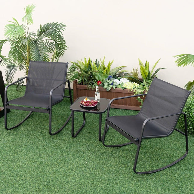 3dílný venkovní bistro set s houpacími křesly a stolem