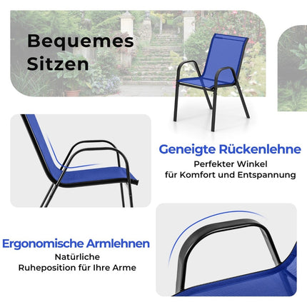 3dílný venkovní bistro set se stohovatelnými židlemi, modrý