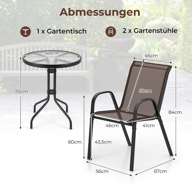 3dílný venkovní bistro set se stolem a stohovatelnými židlemi