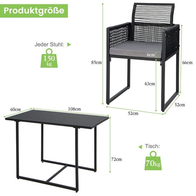 3-delige tuinset met opklapbare rugleuning en zitkussen, tuinmeubelset