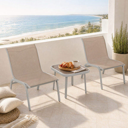 3-Piece Outdoor Furniture Set, Beige – 2 Chairs & Glass Table
