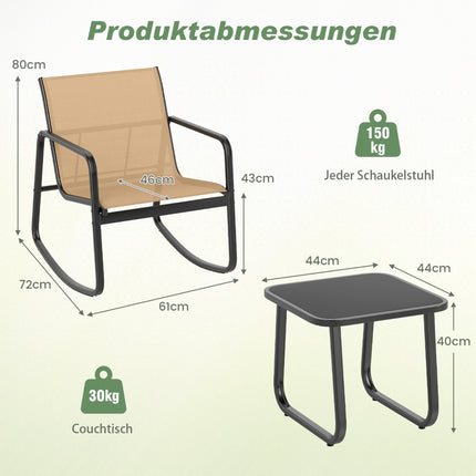 3dílná venkovní houpací sestava nábytku se stolem a křesly