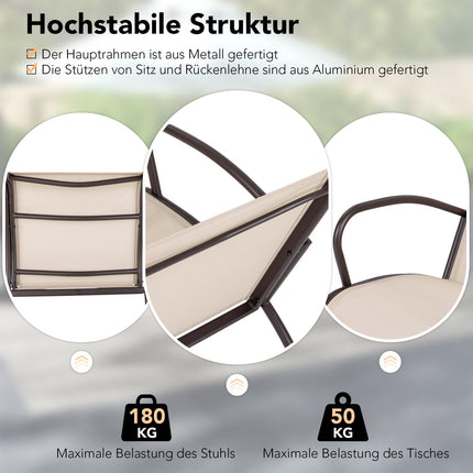 3dílná zahradní sestava se 2 židlemi a stolem, ergonomické sedáky