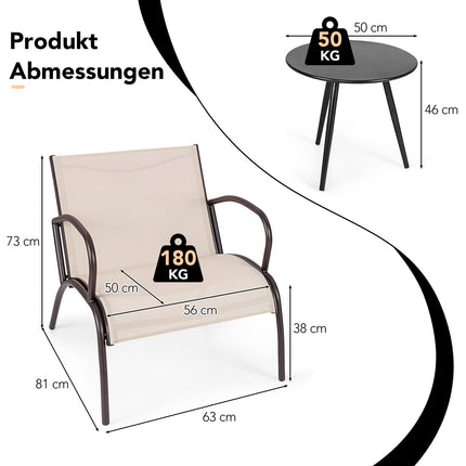 3dílná zahradní sestava se 2 židlemi a stolem, ergonomické sedáky
