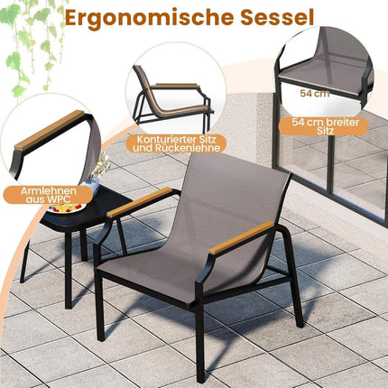 3dílná zahradní sestava se židlemi a stolem – kovový rám