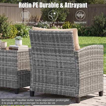 3-Piece Rattan Patio Set with Cushions & Glass Table