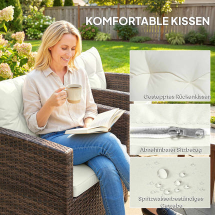 3-Piece Rattan Patio Set with Cushions and Glass Table