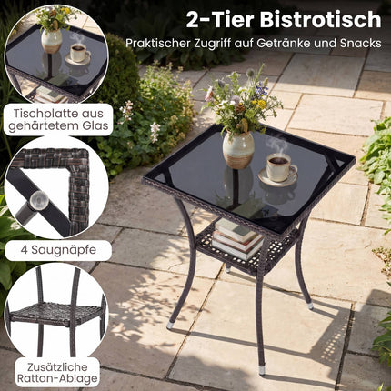 3-Piece Rattan Patio Set with Cushions and Glass Table