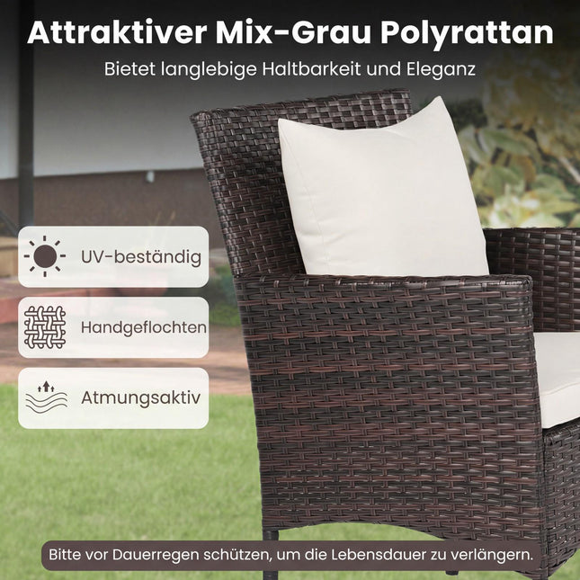 3dílná ratanová zahradní sestava s podsedáky a skleněným stolem