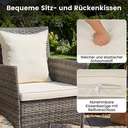 3-Piece Rattan Patio Set with Glass Table and Cushions