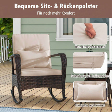 3-Piece Rattan Rocking Chair Set with Glass Table