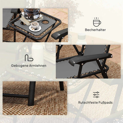 3dílný ocelový bistro set, skládací, tmavě šedý