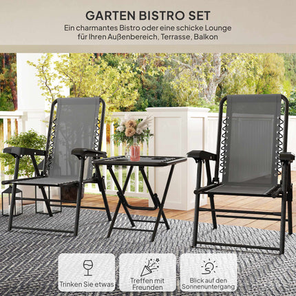 3dílný ocelový bistro set, skládací, tmavě šedý