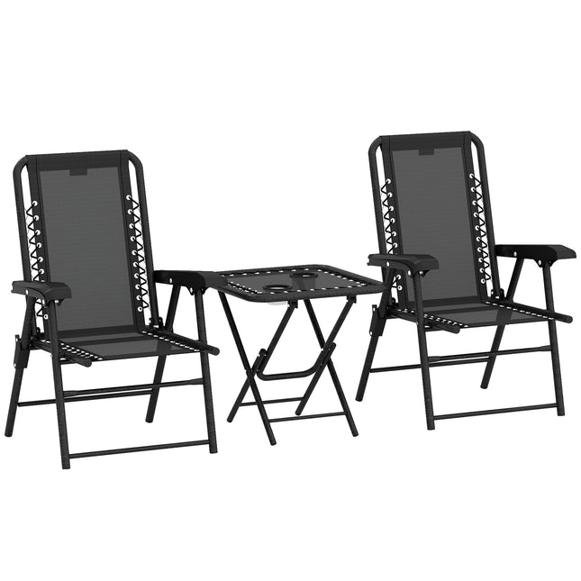 3dílný ocelový bistro set, skládací, odolný povětrnosti, černý