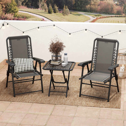 3dílný ocelový bistro set, skládací, odolný povětrnosti, černý