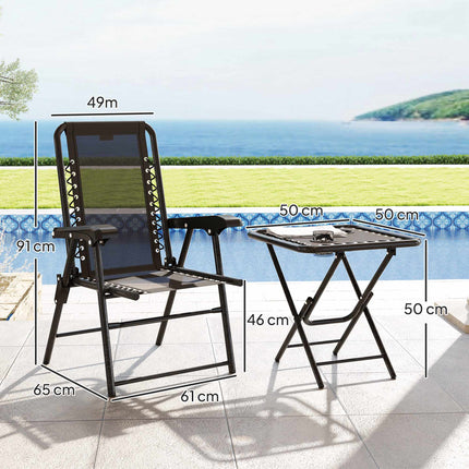 3dílný ocelový bistro set, skládací, odolný povětrnosti, černý