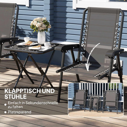 3dílný ocelový bistro set, skládací, odolný povětrnosti, černý