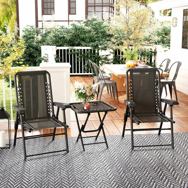 3dílný ocelový bistro set, skládací, odolný povětrnosti, černý