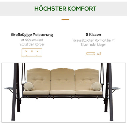 Zahradní houpačka se stříškou, trojmístná, kov a polyester