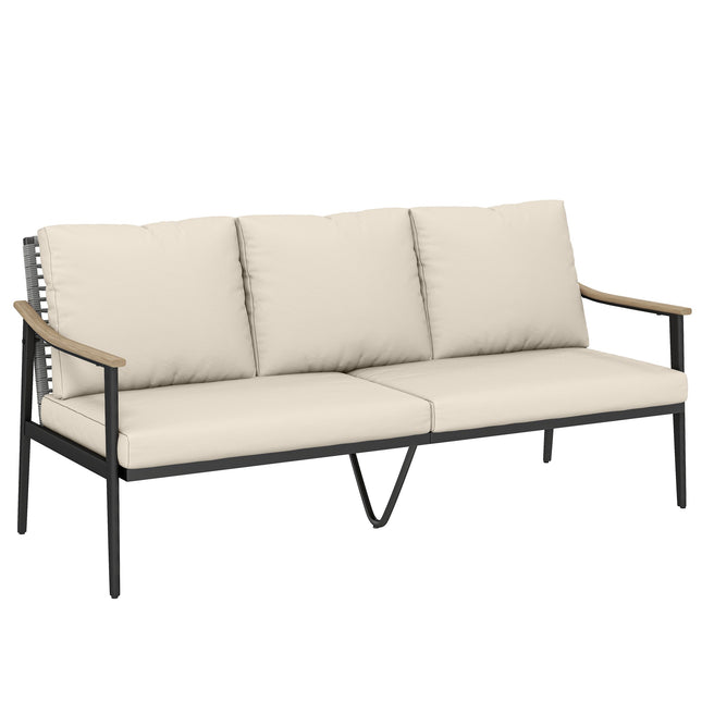 3-zits rotan buitenbank met kussens en stalen frame