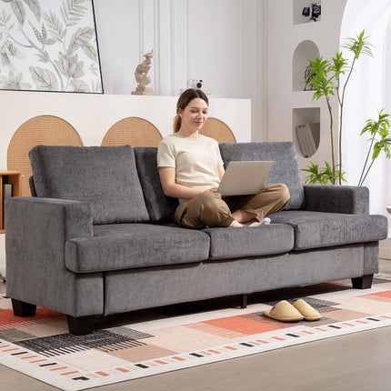 3-Seater Sofa, Grey Fabric Upholstery, Steel Frame