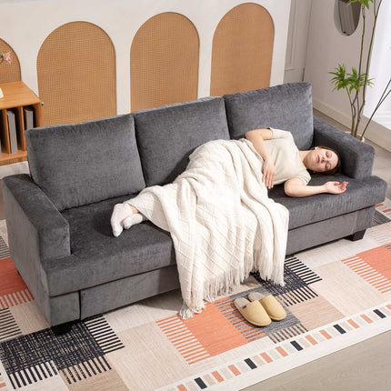 3-Seater Sofa, Grey Fabric Upholstery, Steel Frame