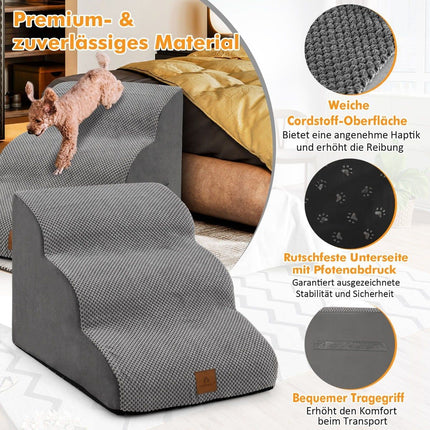 3-Step Foam Dog Stairs, Non-Slip, Supports 30kg, Grey