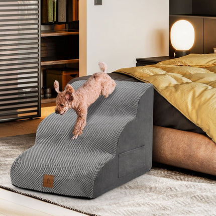 3-Step Foam Dog Stairs, Non-Slip, Supports 30kg, Grey