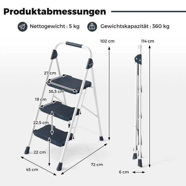 3stupňový skládací žebřík s madlem, nosnost 360 kg