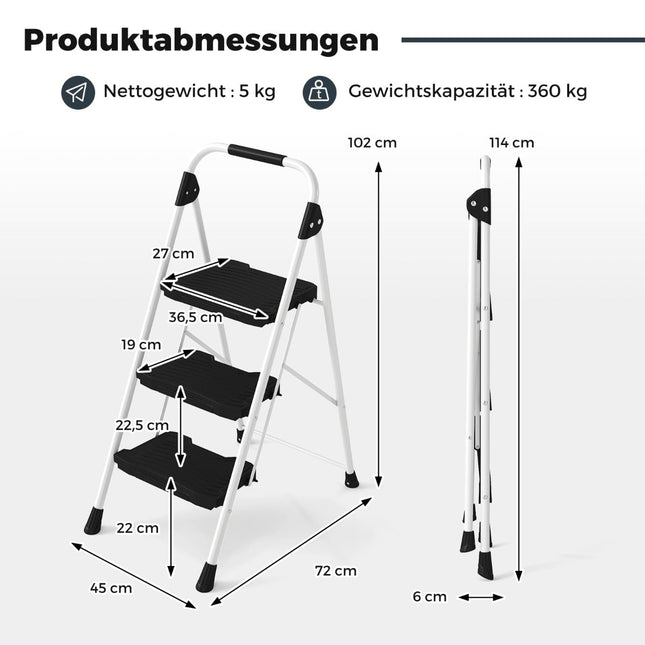 3stupňový skládací žebřík s madlem, protiskluzové stupně
