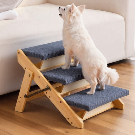 3-Step Wooden Dog Stairs, Foldable, 150 lb Capacity