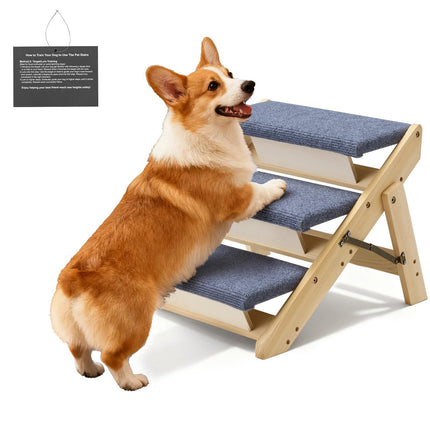 3-Step Wooden Dog Stairs, Foldable, 150 lb Capacity
