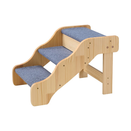 3-Step Wooden Pet Stairs, Non-Slip, 150 lb Capacity