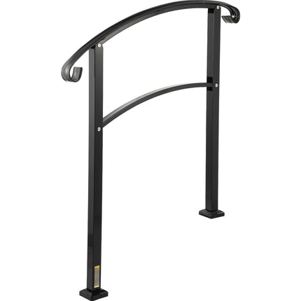 3-Step Wrought Iron Stair Handrail, Black Install Kit