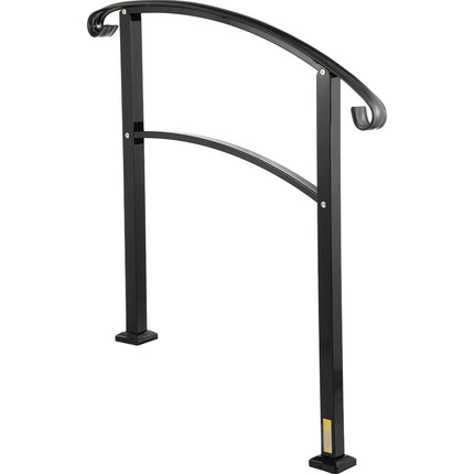 3-Step Wrought Iron Stair Handrail, Black Install Kit