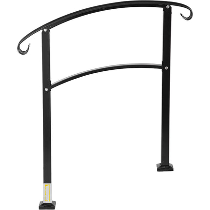 3-Step Wrought Iron Stair Handrail, Black Install Kit