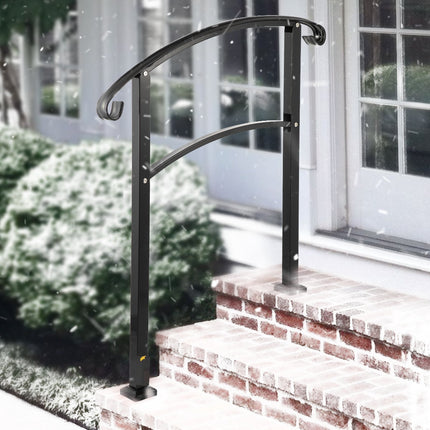 3-Step Wrought Iron Stair Handrail, Black Install Kit