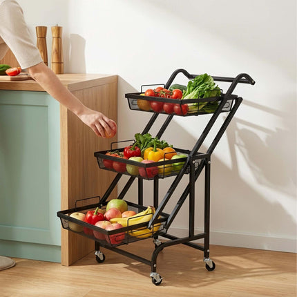 3-Tier Adjustable Kitchen Trolley, Black