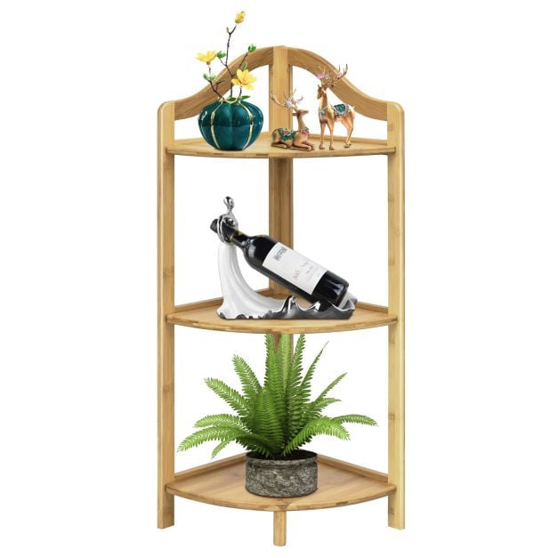 3-Tier Bamboo Corner Shelf Rack, 34 Inch, Freestanding