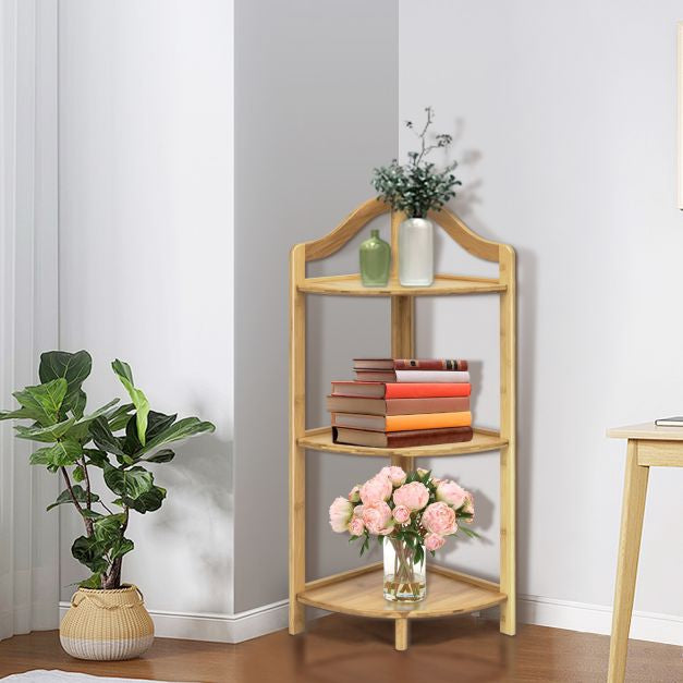 3-Tier Bamboo Corner Shelf Rack, 34 Inch, Freestanding