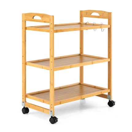 3-Tier Bamboo Rolling Cart with Adjustable Shelves
