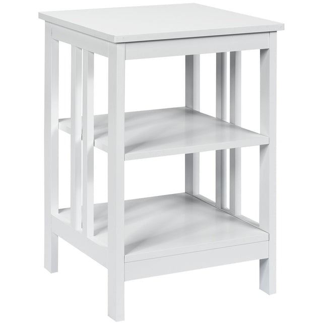 3-laags nachtkastje, salontafel, salontafel voor slaapkamer, 40 x 40 x 61 cm, wit