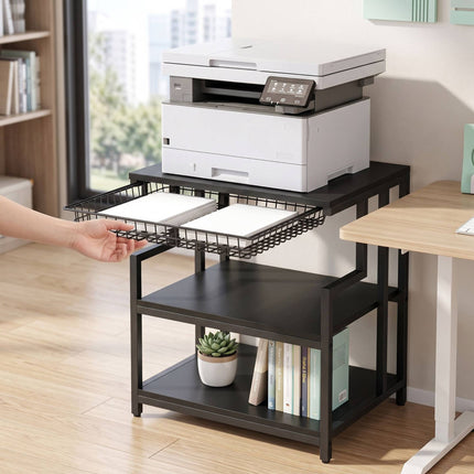 3-Tier Black Printer Stand with Adjustable Shelf