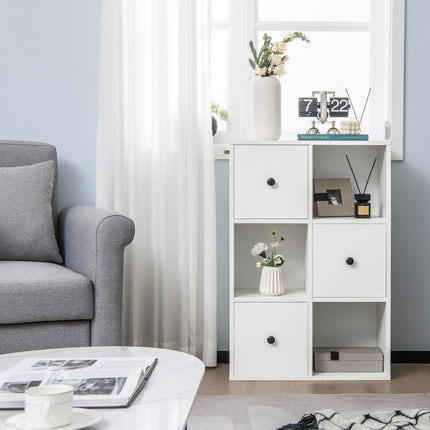3patrová knihovna, 3 boxy, 3 zásuvky, bílá