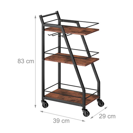 3-Tier Industrial Kitchen Trolley with Glass Rack