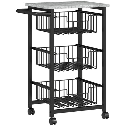 3-Tier Kitchen Cart on Wheels with Steel Baskets