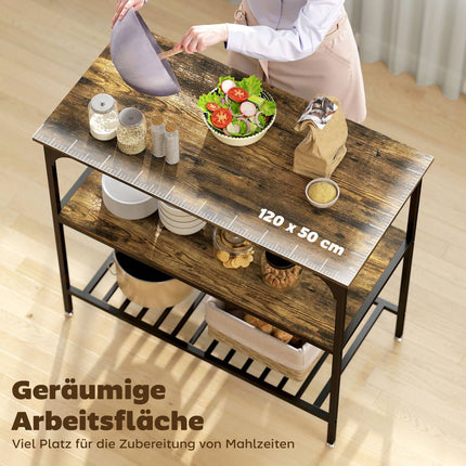 3-Tier Kitchen Shelf, Steel Frame, Rustic Brown/Black