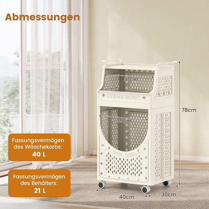 3-Tier Laundry Cart with Foldable Bag and Wheels